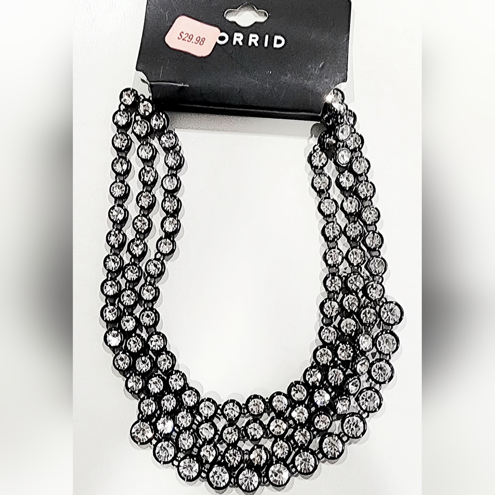 NWT Torrid Layered Rhinestone Collar Statement Necklace - Picture 2 of 3
